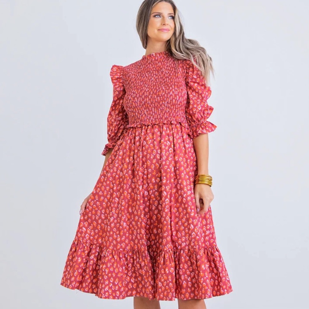 Karlie Leopard Smock Midi Dress